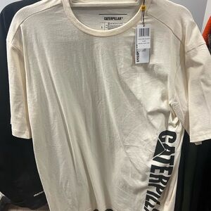 Caterpillar Cream Short Sleeve Tee Lightweight Crew Neck